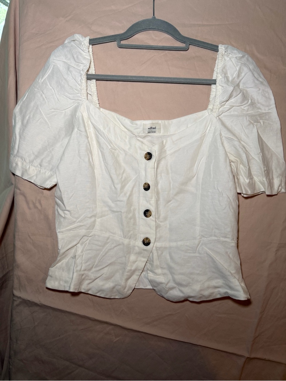 Aritzia Cream Puff Sleeve Button-Front Blouse